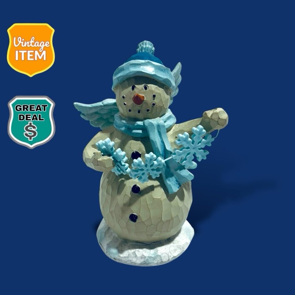 Vintage Winter Wishes 6 Inch Snowman Angel. RARE!